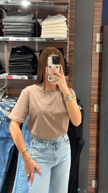 Bisiklet Yaka Tshirt-Kahverengi 30312 resmi