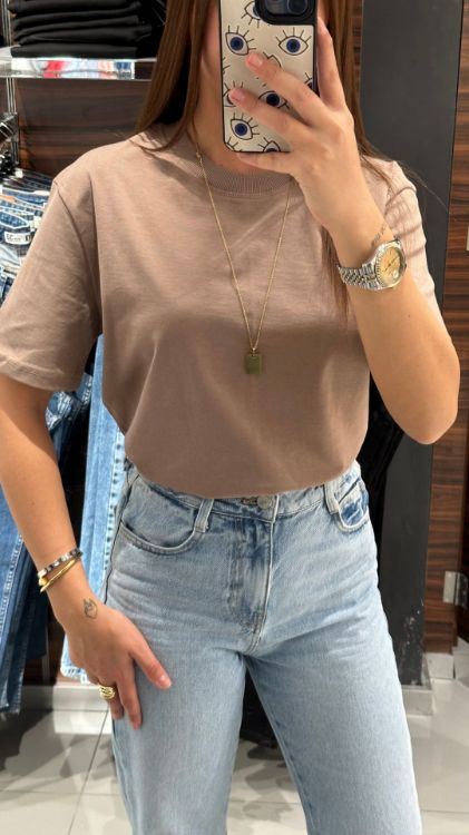 Bisiklet Yaka Tshirt-Kahverengi 30312 resmi