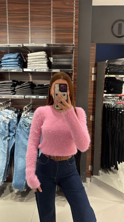 Bisiklet Yaka Sakal Kazak-Pembe 10659 resmi