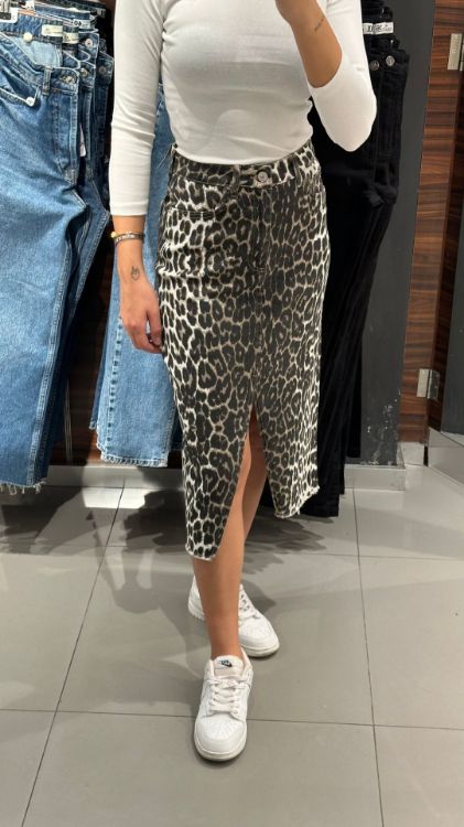 Leopar Desen Kot Etek-Kahverengi D-753 resmi