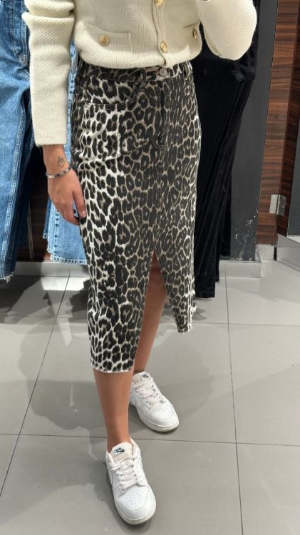 Leopar Desen Kot Etek-Kahverengi D-753 resmi