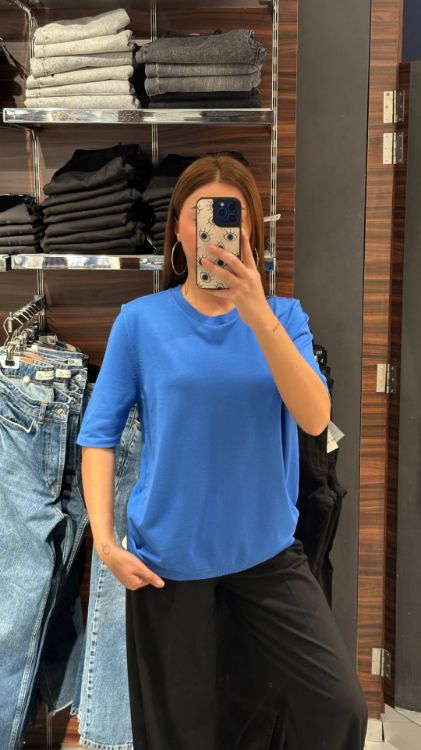 Bisiklet Yaka Merserize Bluz-Mavi 731 resmi
