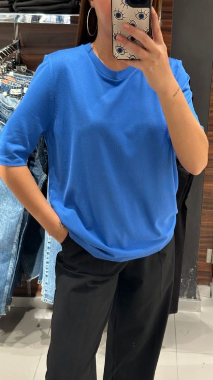 Bisiklet Yaka Merserize Bluz-Mavi 731 resmi