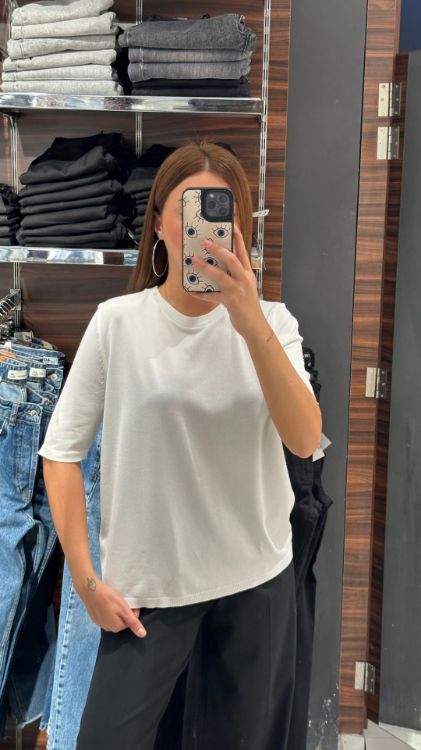 Bisiklet Yaka Merserize Bluz-Beyaz 731 resmi