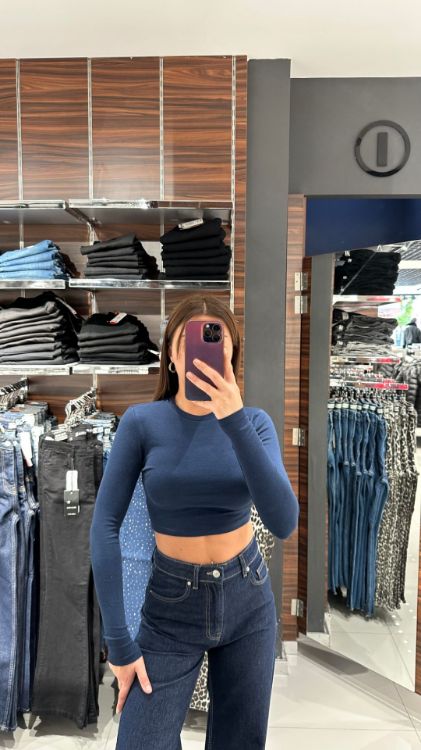 Bisiklet Yaka Crop-Lacivert 31236 resmi
