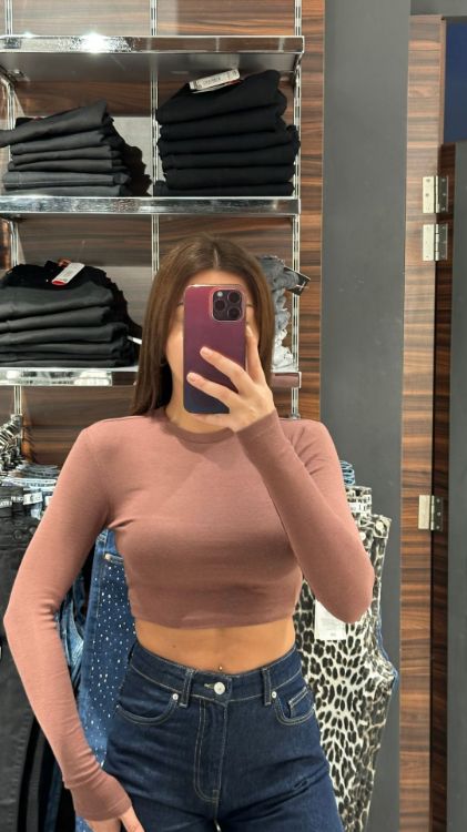 Bisiklet Yaka Crop-Kahverengi 31236 resmi