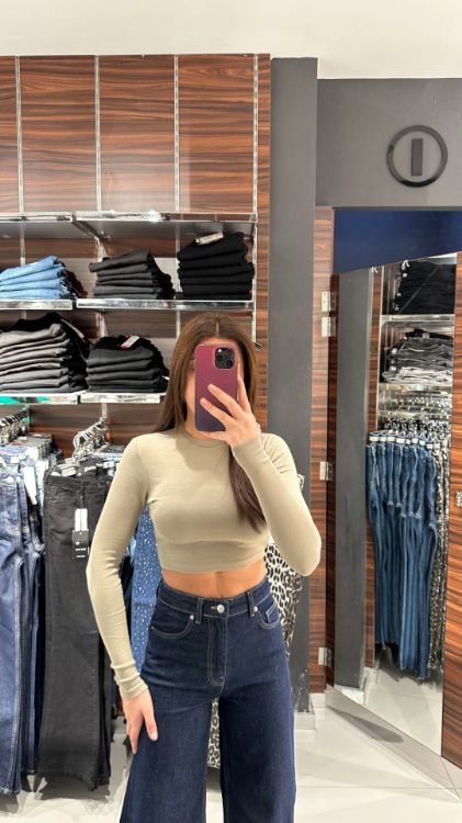 Bisiklet Yaka Crop-Haki 31236 resmi