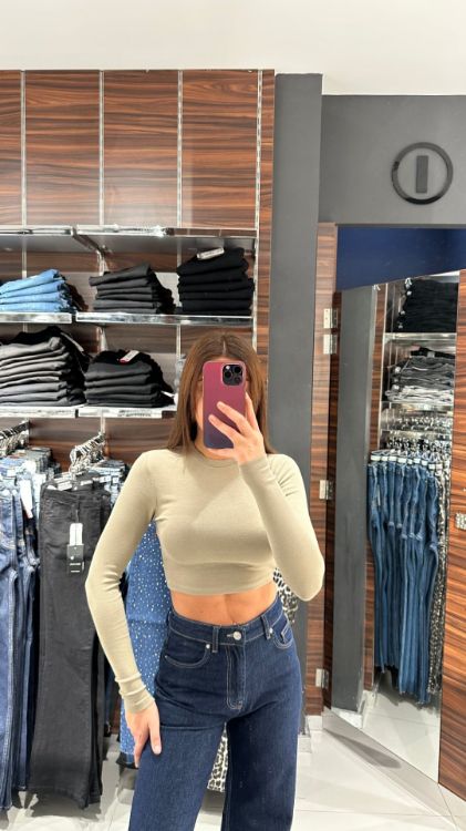 Bisiklet Yaka Crop-Haki 31236 resmi