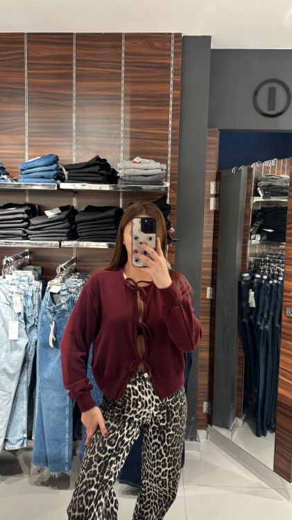 Uzun Kol Hırka-Bordo W0011793 resmi