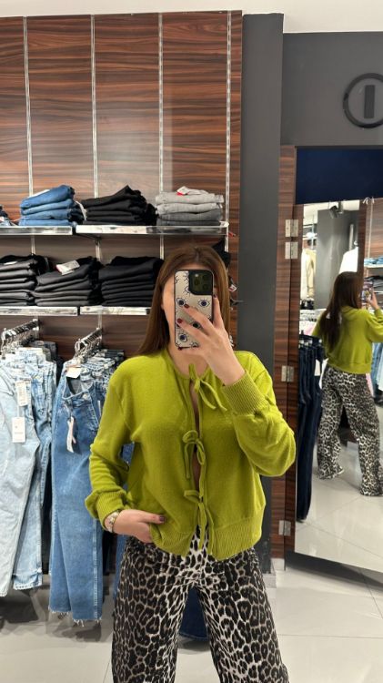 Uzun Kol Hırka-Yeşil W0011793 resmi