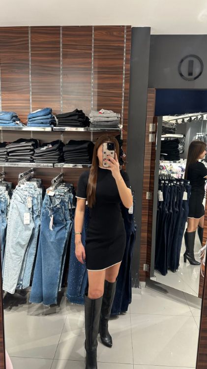 Yarım Balıkçı Triko Elbise-Siyah 90228 resmi