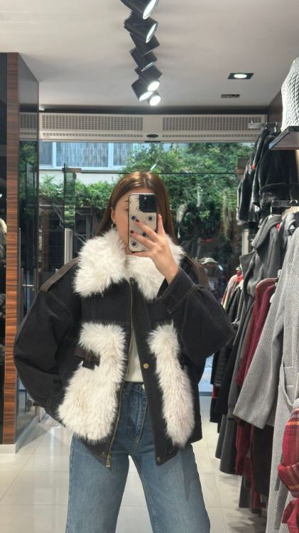 Yakası ve Önü Peluş Detay Mont-Siyah 99584 resmi