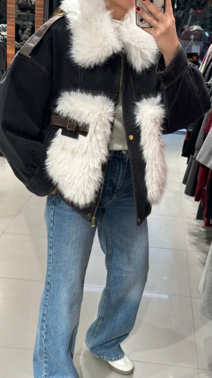 Yakası ve Önü Peluş Detay Mont-Siyah 99584 resmi