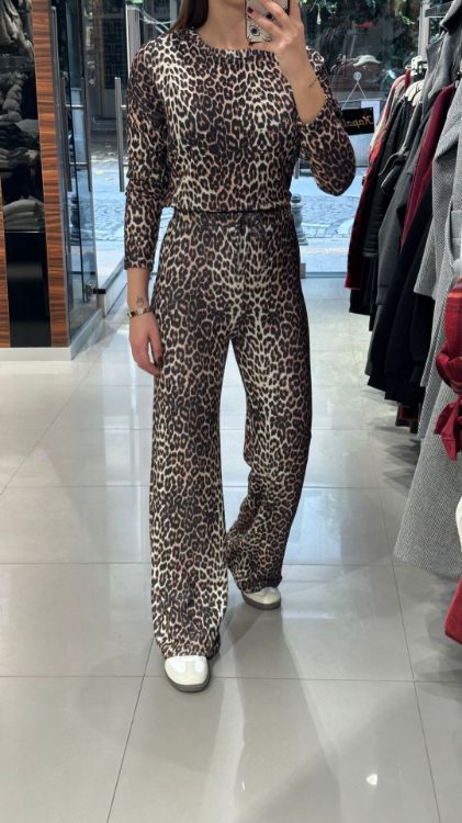 Leopar Desen Yumoş Dokulu Takım-Kahverengi 6781 resmi