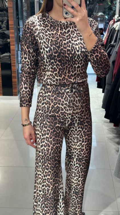Leopar Desen Yumoş Dokulu Takım-Kahverengi 6781 resmi