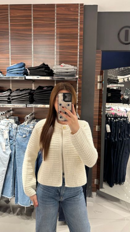Tek Düğmeli Hırka-Krem 60298 resmi