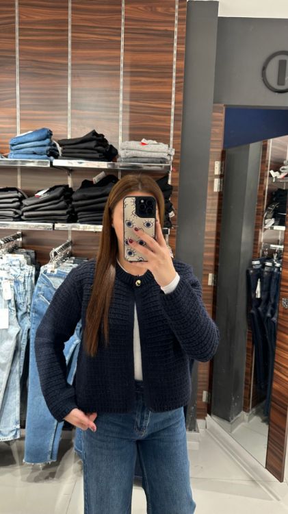 Tek Düğmeli Hırka-Lacivert 60298 resmi