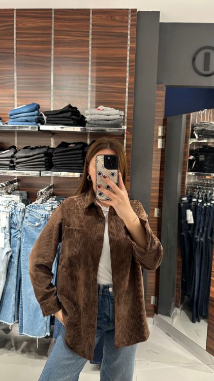 Kadife Gömlek-Kahverengi 3858 resmi