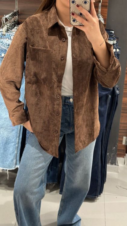 Kadife Gömlek-Kahverengi 3858 resmi