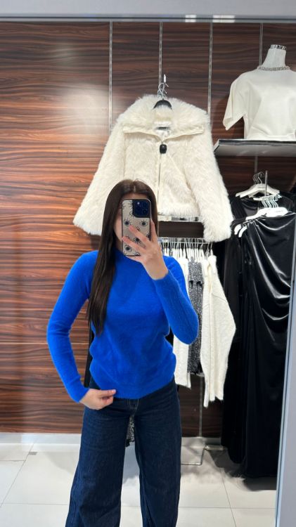 Bisiklet Yaka Sakal Kazak Uzun-Saks Mavi 5553 resmi