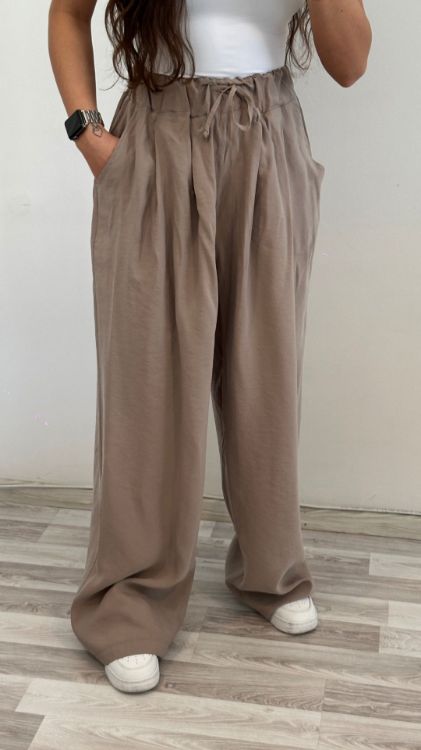 Tensel Kumaş Beli Lastikli Pantolon-Vizon 50962 resmi