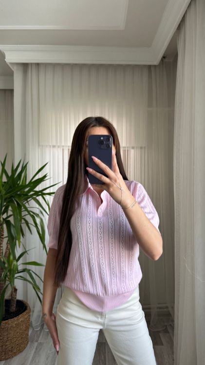 Polo Yaka Merserize Bluz-Pembe 311 resmi
