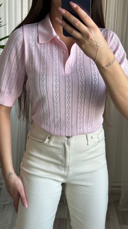Polo Yaka Merserize Bluz-Pembe 311 resmi