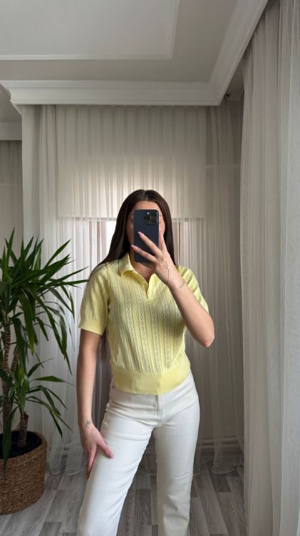 Polo Yaka Merserize Bluz-Sarı 311 resmi