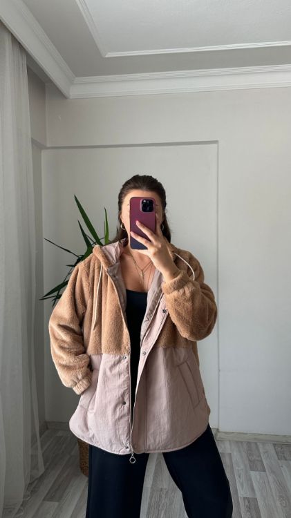 Peluş Detay Mont-Bej Alara26 resmi