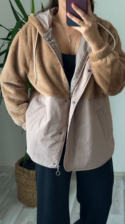 Peluş Detay Mont-Bej Alara26 resmi