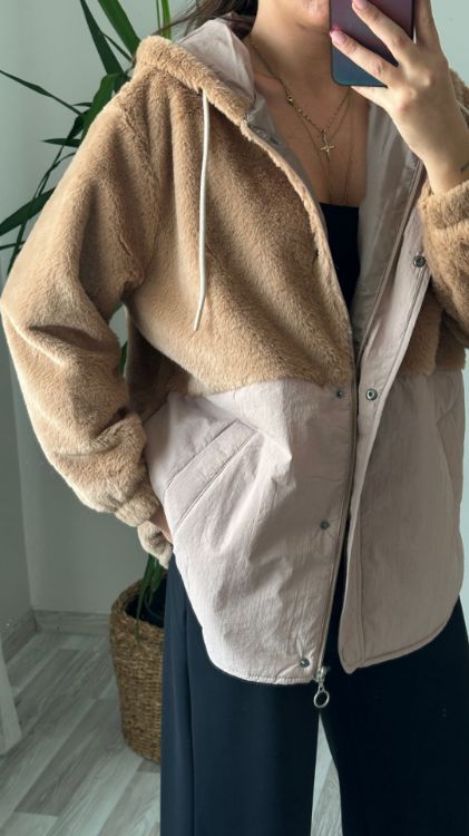 Peluş Detay Mont-Bej Alara26 resmi