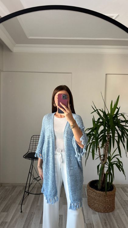Püsküllü Triko Hırka-Mavi 4426 resmi