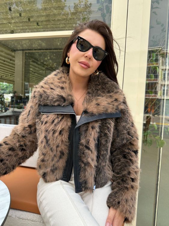 Leopar Desen Kürk Mont-Kahverengi 99778 resmi