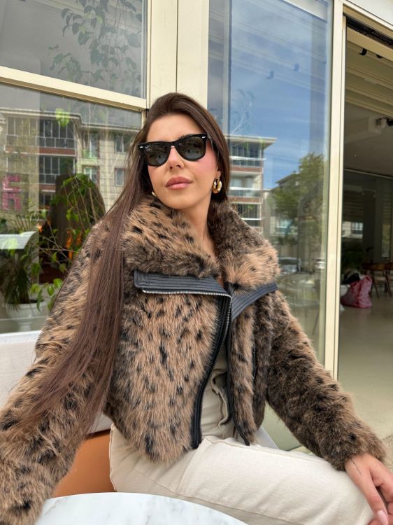 Leopar Desen Kürk Mont-Kahverengi 99778 resmi