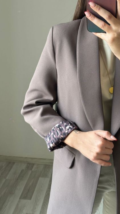 Leopar Astarlı Blazer Ceket-Kahverengi 9227 resmi