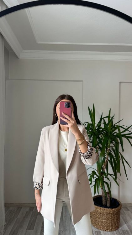 Leopar Astarlı Blazer Ceket-Taş 9227 resmi