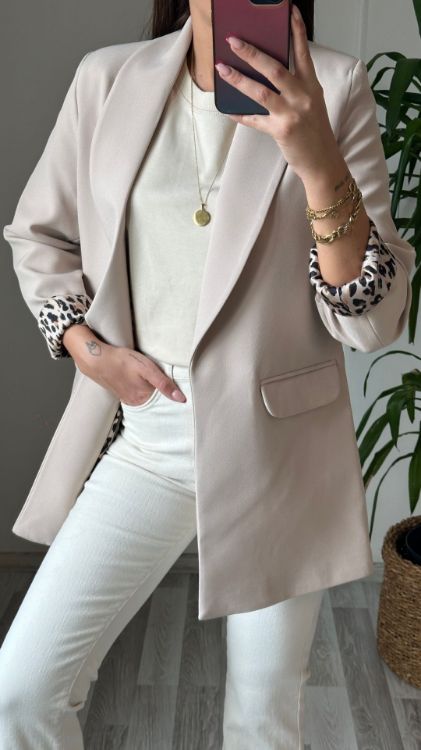 Leopar Astarlı Blazer Ceket-Taş 9227 resmi