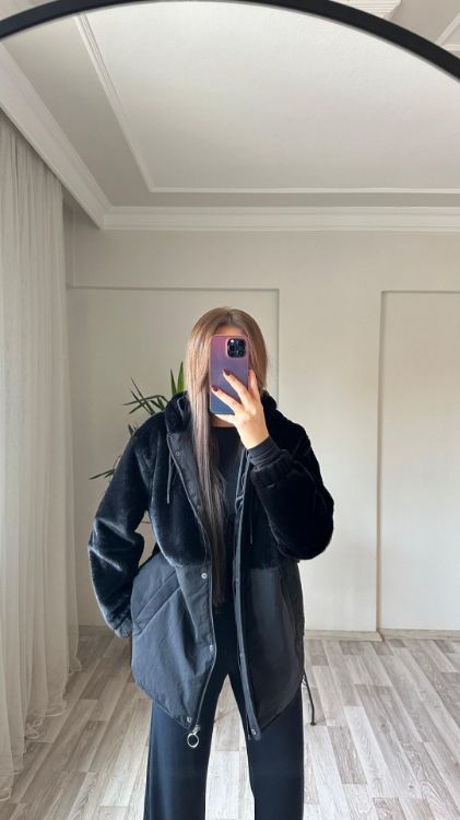 Peluş Detay Mont-Siyah Alara26 resmi